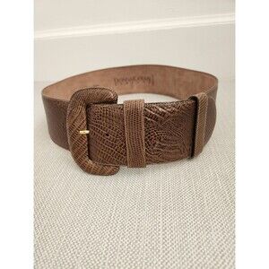 Donna Karan Vintage Medium Wide Leather Belt Brown Textured Snake Embossed Women
